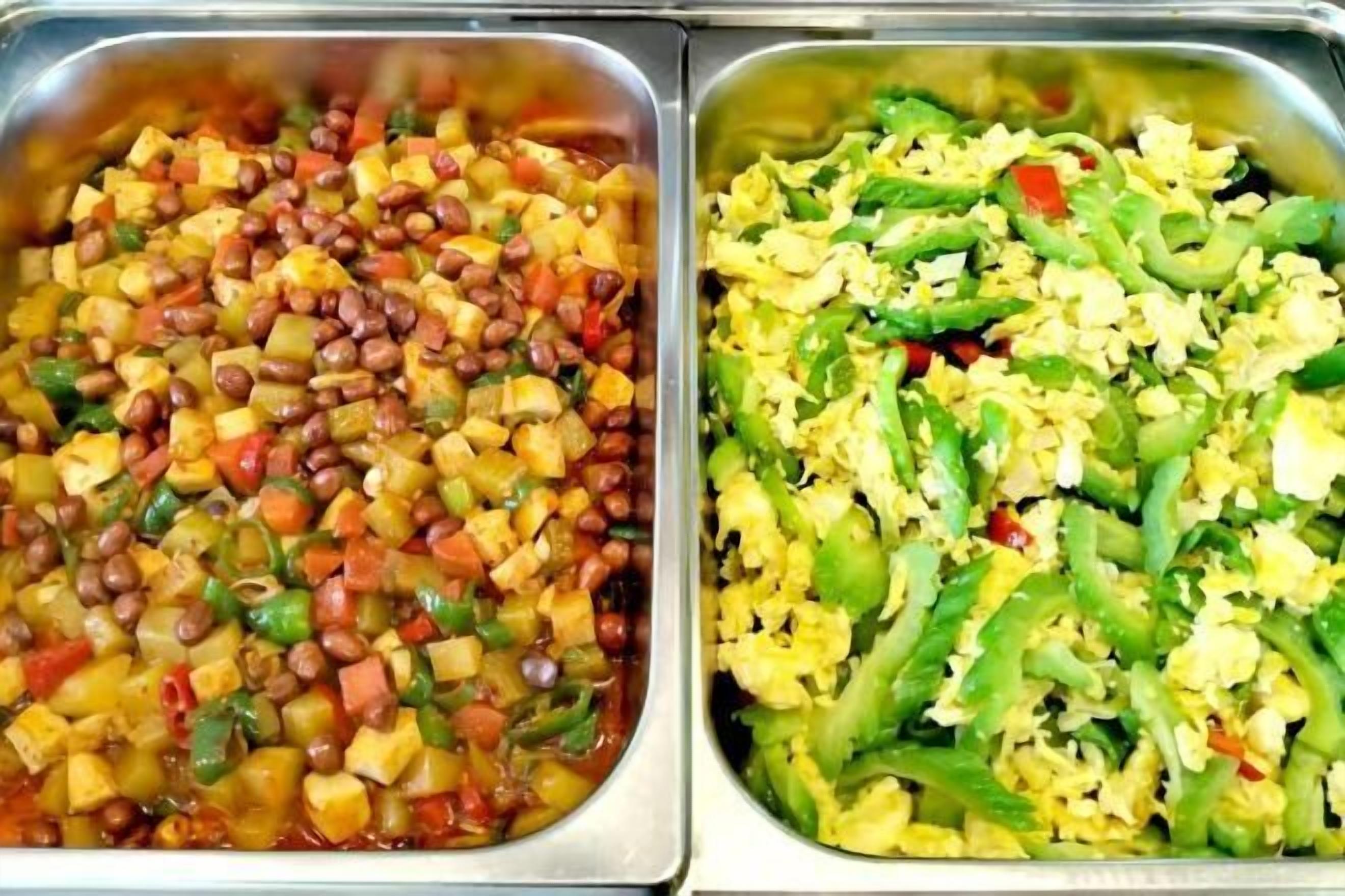 Two food containers with mixed dishes.