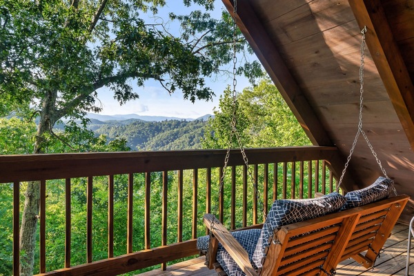 Private upper-level deck with swing and additional seating
