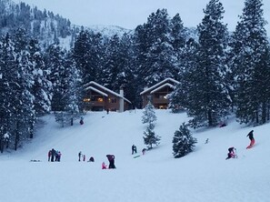 Experience the serene beauty of this mountain resort, surrounded by dense evergreen trees and offering panoramic views of the surrounding landscape.