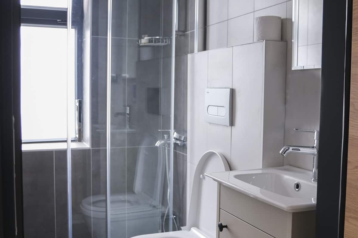 shower, free toiletries, hair dryer, slippers