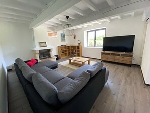 Téléviseur connecté, foyer, livres, chaßne audio