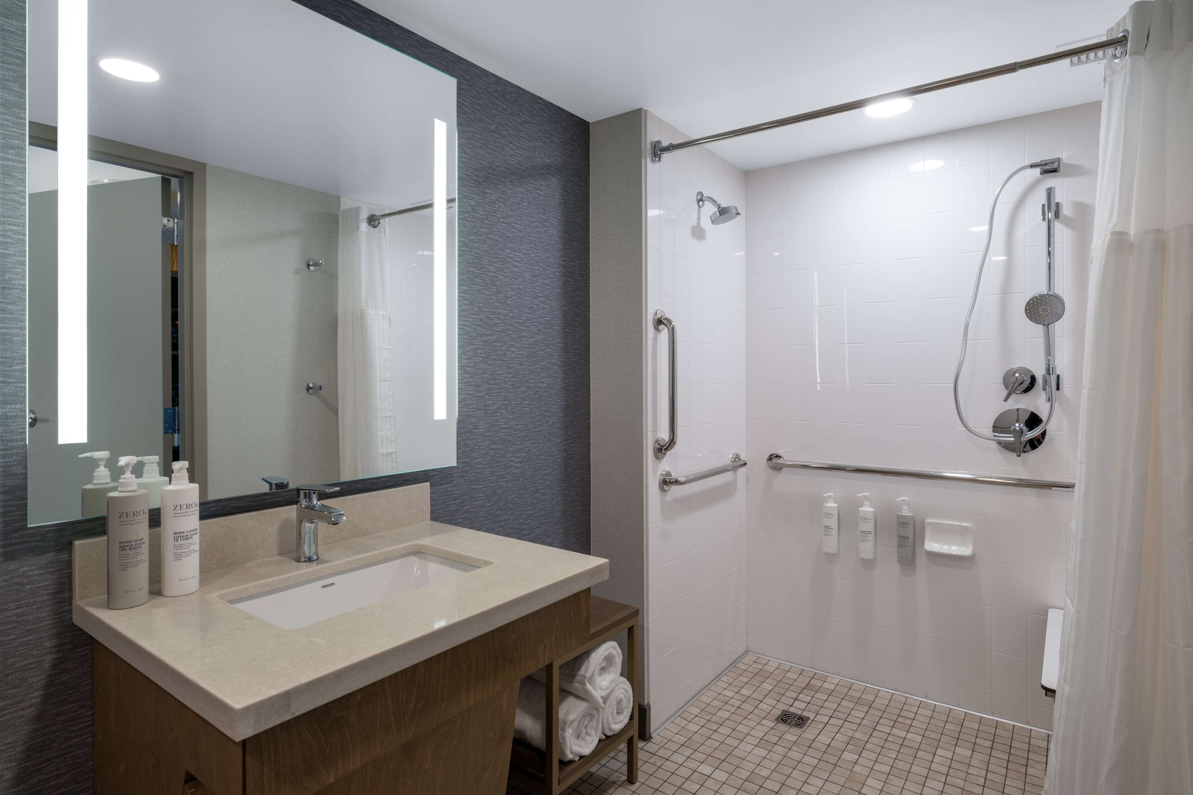 suite, 1 king bed, accessible (mobility & hearing, roll-in shower) | bathroom | free toiletries, hair dryer, towels, soap