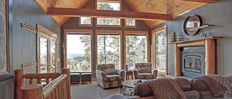 Smart TV, chimenea, videojuegos y oficina