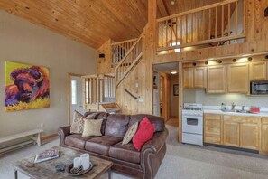 TV, fireplace - Serenity Ridge Retreat – Cozy Cabin with Hot Tub & Mountain Views Near Terry Peak (Lead)