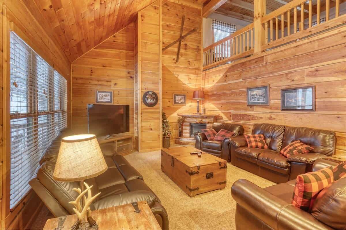 Télévision, cheminée, lecteur de DVD, baby-foot