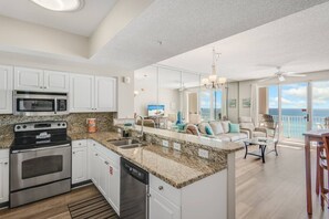 Fridge, microwave, oven, stovetop - Majestic Sun B710*Gulf Views | Heated Pool/Hot Tub | Beach Chair | Pickleball (Miramar Beach)