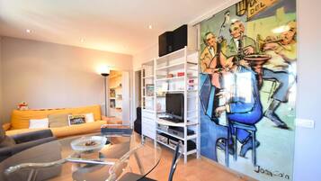 Televisie, een muziekbibliotheek en een stereo