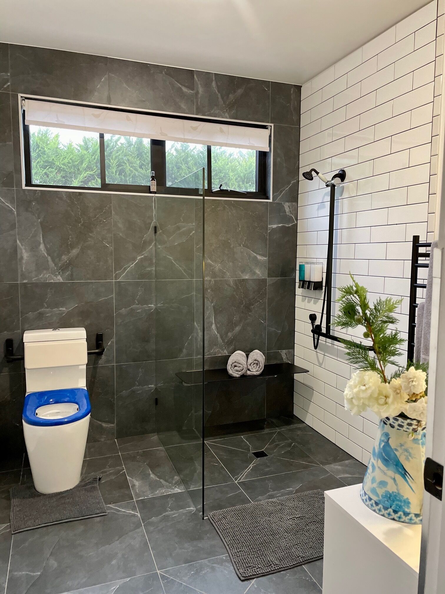Shower, eco-friendly toiletries, hair dryer, towels