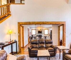 Smart TV, fireplace, foosball, books