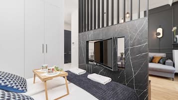 Tabla de planchar con plancha, wifi, ropa de cama