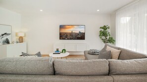 TV, DVD player, books, video library