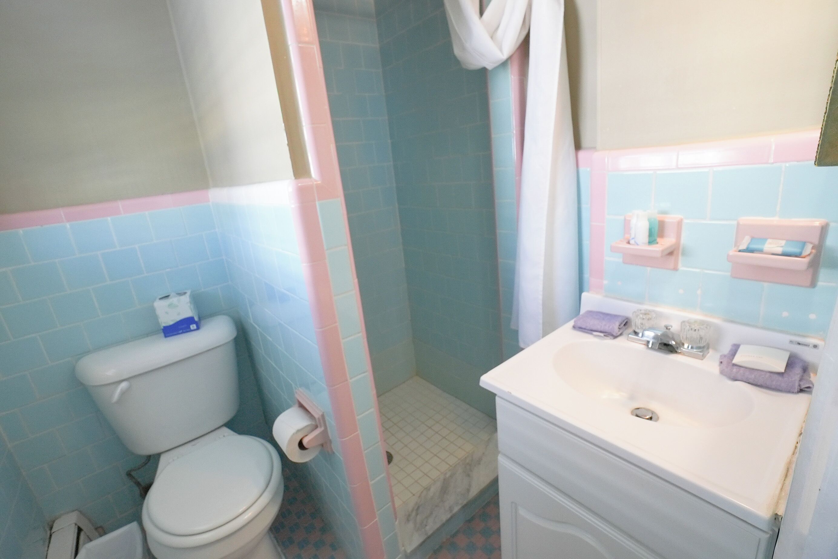 basic double room | bathroom | shower, hair dryer, towels
