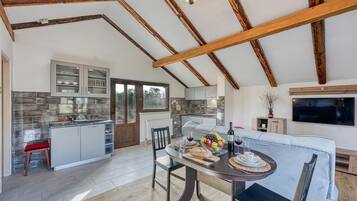 21-inch flat-screen TV with digital channels, TV, fireplace