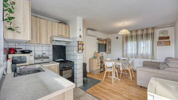 Family House, 2 Bedrooms, 2 Bathrooms (House Pepica With Hot Tub) | Private kitchen | Fridge, microwave, oven, stovetop