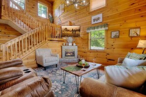 Smart TV, fireplace, video games, DVD player