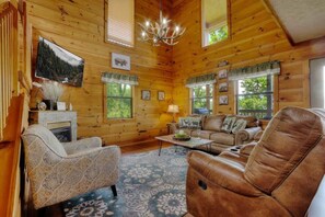 Smart TV, fireplace, video games, DVD player