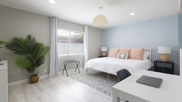 2 bedrooms, desk, iron/ironing board, travel crib