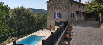 Gîte Ardèche, private and secluded swimming pool, large courtyard, terraces,