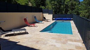 Outdoor pool - Gîte Ardèche, private and secluded swimming pool, large courtyard, terraces, (Les Assions)