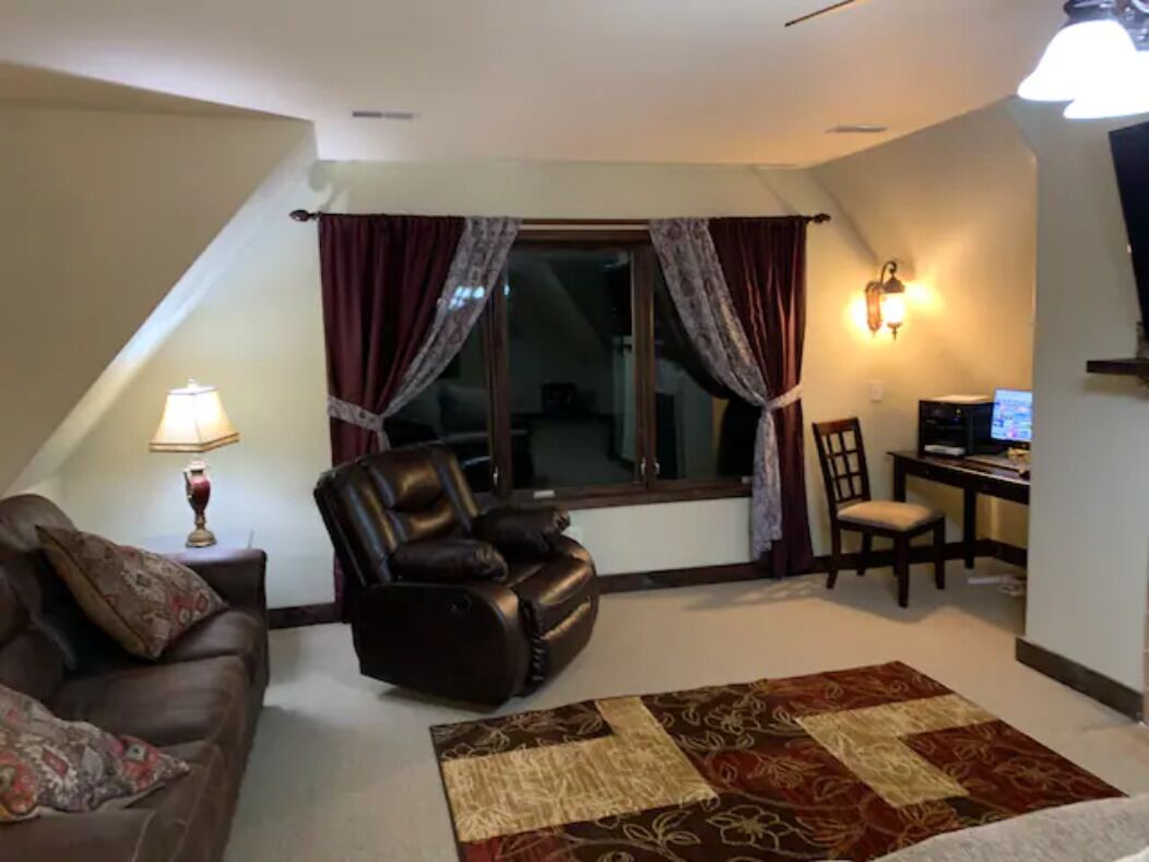 Smart TV, fireplace, foosball, printers