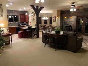 Smart TV, fireplace, foosball, printers