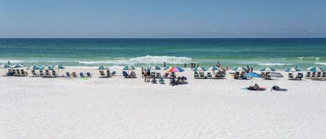 Beach nearby, sun loungers