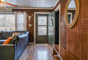 Smart TV, fireplace, foosball