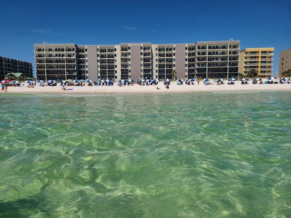 Enjoy stunning beach views from the hotel's spacious balconies overlooking the calm sea and sandy beach.