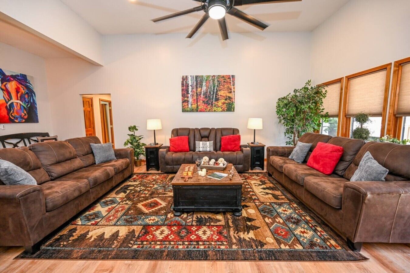 Smart TV, fireplace, table football, books