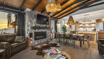 Chalet, 4 Bedrooms, Mountain View, Slope side (4 Bedrooms) | Living area | 50-inch TV with cable channels, fireplace, Netflix