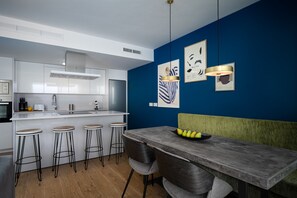 Fridge, microwave, oven, dishwasher