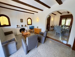 TV, fireplace