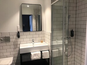 Regadera, amenidades de baño ecológicas, secadora de cabello, toallas 