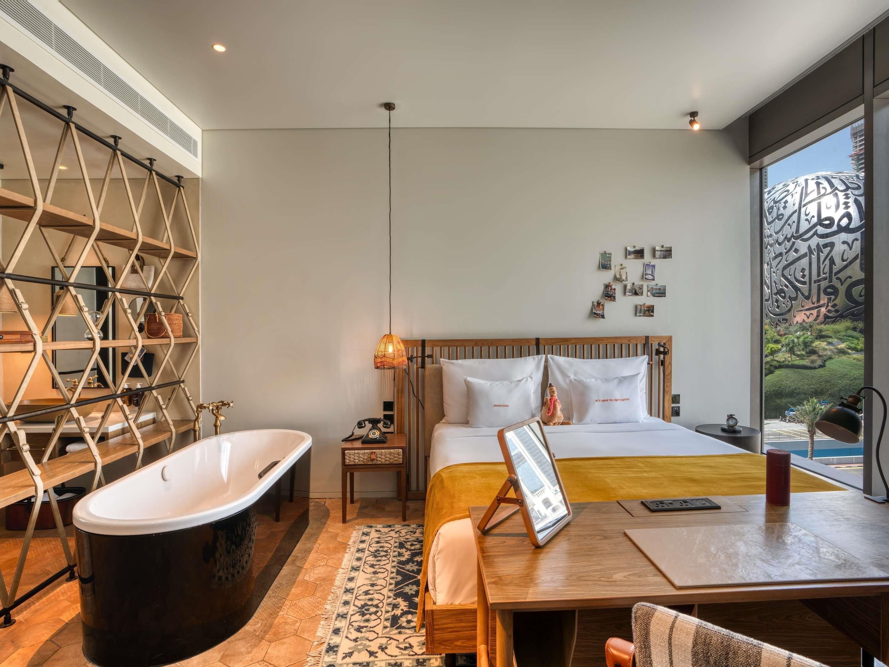 Large Glamping Room Museum View | Premium bedding, free minibar, in-room safe, individually decorated