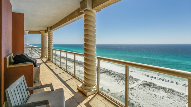 A balcony with a view of the beach and ocean. - Gulf Front Views*Wraparound Balcony (Pensacola Beach)
