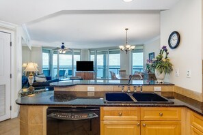 Microwave, dishwasher, coffee/tea maker, toaster