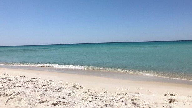 A beach with clear turquoise water and a sandy shore. - THE PERCH-Beach Cottage- FREE GOLF CART-Just Minutes from the Gulf/BEACH! (Panama City Beach)