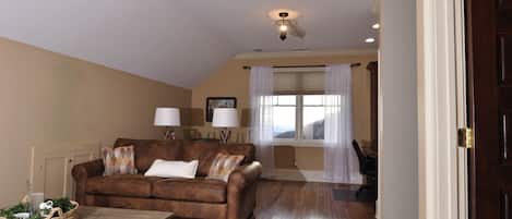 Smart TV, fireplace, video games, DVD player