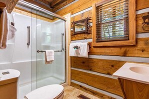 Shower, towels, soap, shampoo