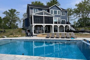 Outdoor pool - LUXE Private Waterfront Retreat with Pool, Hot Tub and Game Room for Family Fun (Tracys Landing)