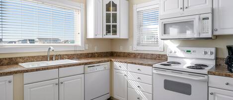 Fridge, microwave, oven, dishwasher