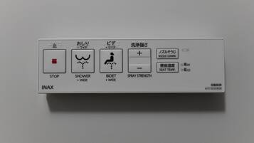 Combined shower/bathtub, hair dryer, slippers, electronic bidet