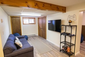 TV, fireplace, video games, table football