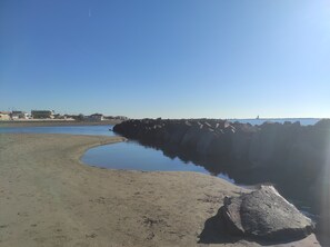 Playa en los alrededores, camastros y toallas de playa