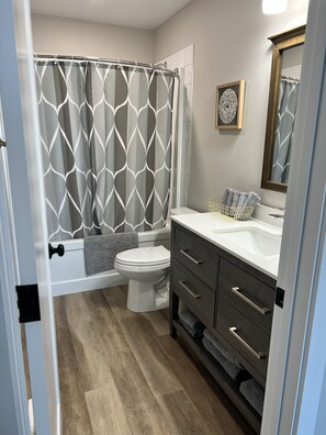 Douche, sèche-cheveux, serviettes fournies, papier toilette