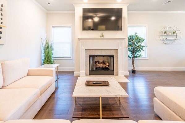 TV, fireplace