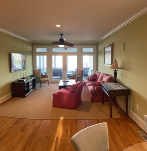 Smart TV, chimenea, reproductor de DVD y libros 