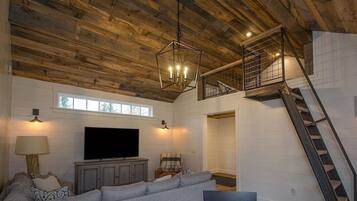 Smart TV, fireplace, video games, DVD player