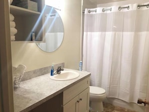 Ensemble douche/baignoire, sĂšche-cheveux, serviettes fournies, savon