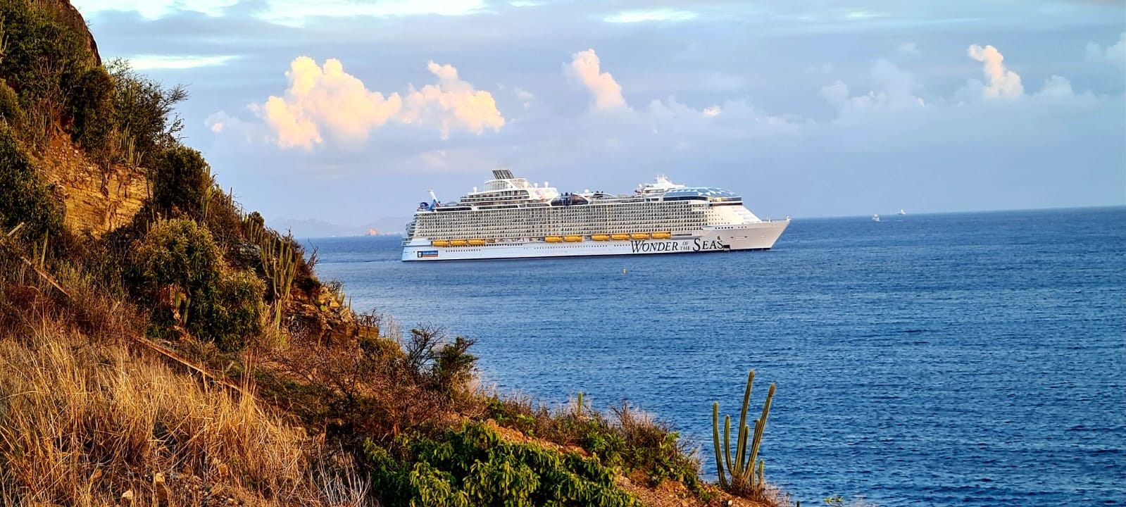 Un grand navire de croisière baptisé « Wonder of the Seas » navigue sur l’océan.